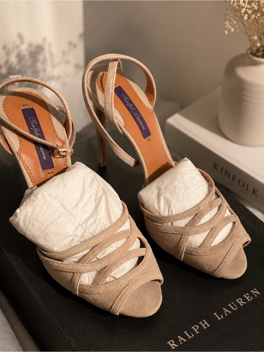 Ralph Lauren Nude Suede Strappy Stiletto Sandals